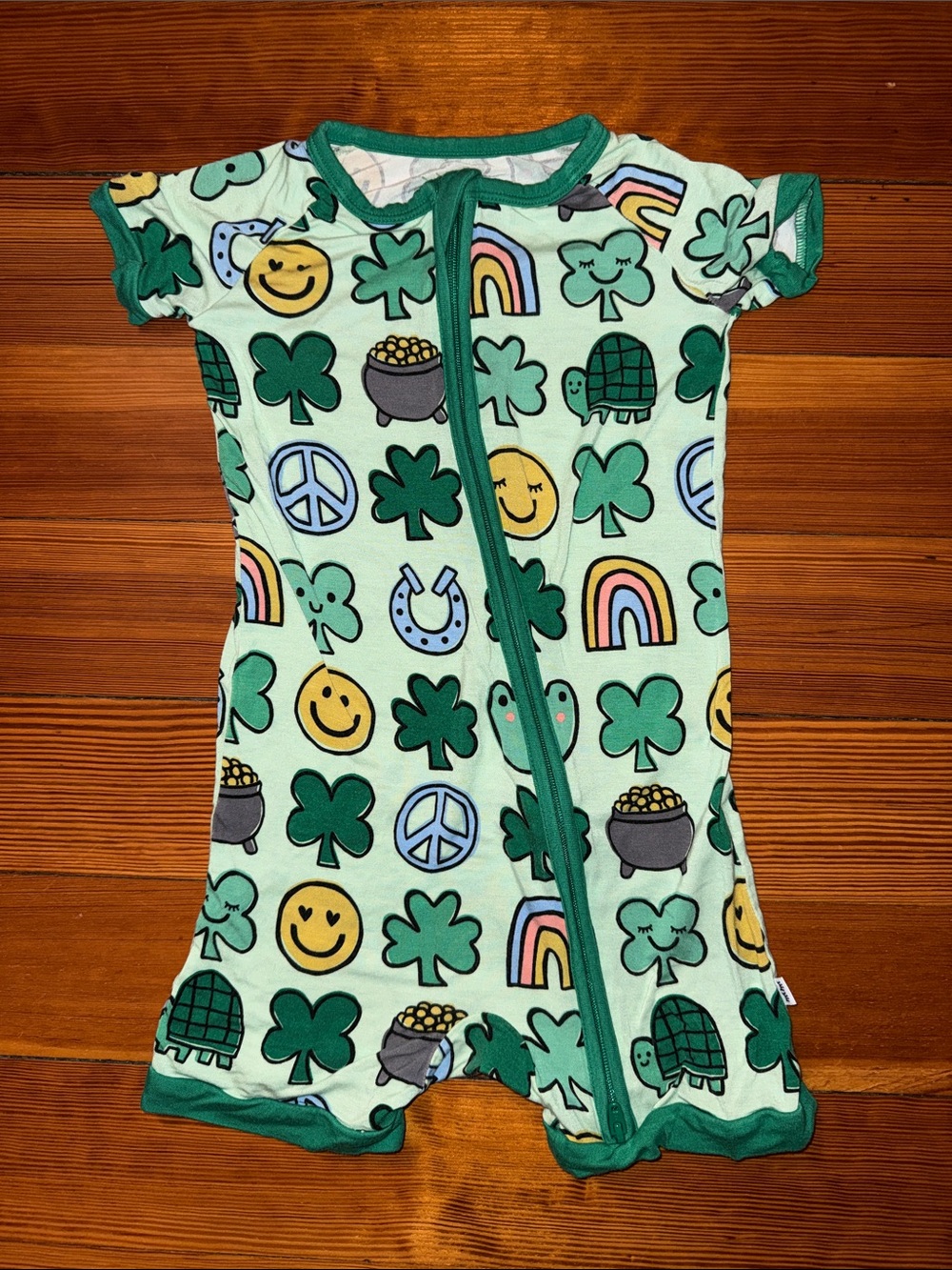 Little Sleepies Mint Green Shamrock & Rainbow Short Sleeve One-Piece